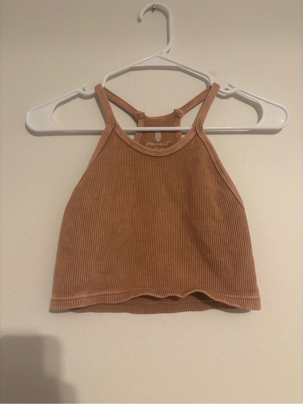 Free People Ribbed Cropped Halter Tank - Caramel